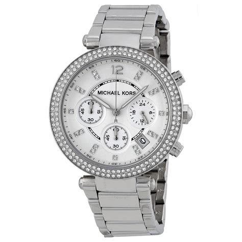 michael kors parker silver-tone women's watch|michael kors oversized watch.